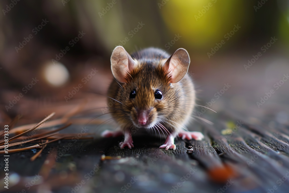 Tiny mouse on a wooden floor close up Tiny mouse on a wooden floor close up