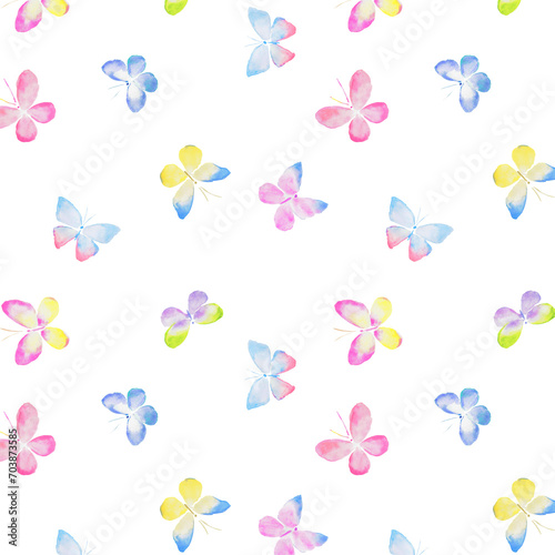 Butterfly pattern, background with colorful butterflies, fabric pattern, background with butterflies, wallpaper, pastel, insects, watercolor illustration