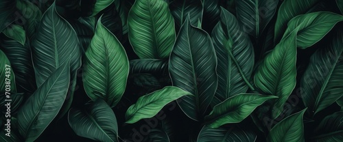 The leaves of Spathiphyllum cannifolium  abstract dark green surface  natural background  tropical leaves