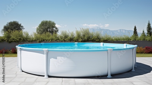 Above Ground Portable Swimming Pool in Backyard photo