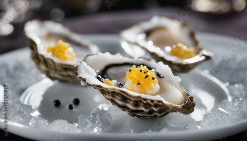 A delicate amuse-bouche featuring a single oyster, its iridescent shell acting as a serving dish photo
