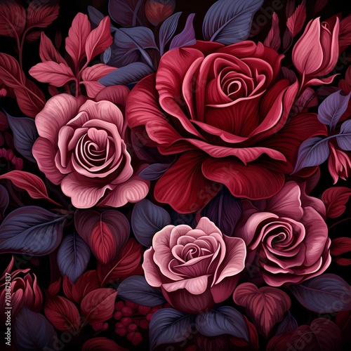 burgundy roses flowers luxury floral seamless pattern