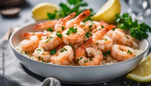 Garlic shrimp, sautÃ©ed to perfection and gleaming in a garlic butter sauce. Served with a garnish