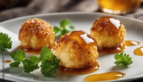 Golden fried goat cheese balls, crispy on the outside and meltingly soft inside, served with a sweet