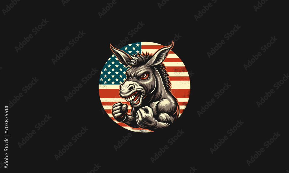 head donkey angry with flag american vector mascot design head donkey angry with flag american vector mascot design