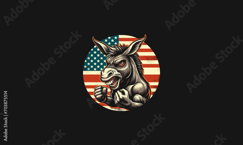 Fotografia head donkey angry with flag american vector mascot design