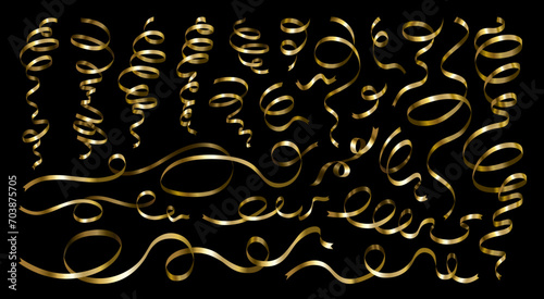 Set of gold ribbons on black background vector illustration