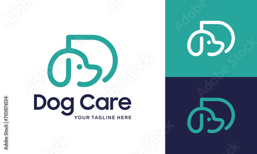 animal care logo with letter D and dog head concept suitable for pet shop, pet food shop for animal care