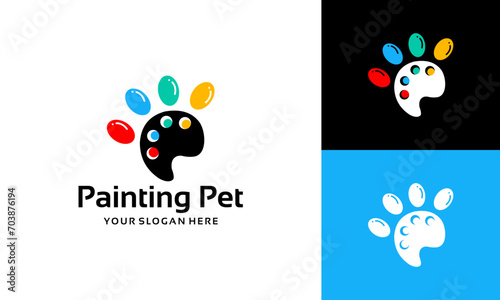 cat logo design inspiration with the shape of a pet's paw