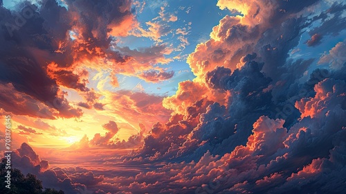 Colorful Sky Clouds Background On Sunset, Background Banner HD