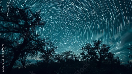 Spectacular Star Trails Above Silhouetted Trees in Night Sky