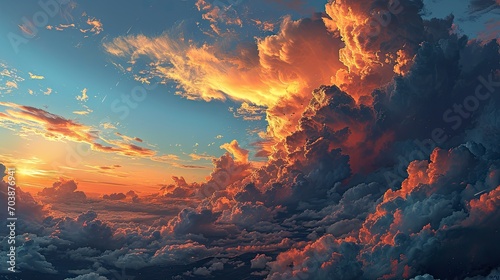 Dark Blue Sunset Sky Panorama Cumulus, Background Banner HD