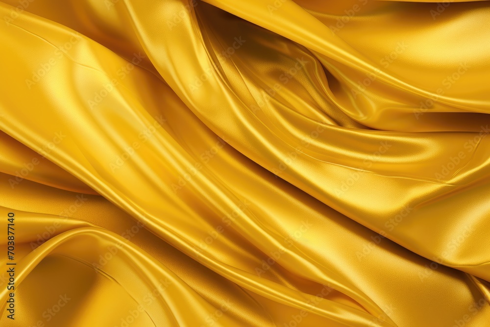 Obraz premium Shiny smooth golden luxury fabric background. Gold draped silk satin. Backdrop for design card, poster, banner, flyer for award, reward, Christmas, birthday, wedding
