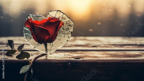 Heartbroken Couple in Despair, Surrounded by Broken Glass and Dry Red Roses - Emotional Relationship Photography Capturing Pain and Loneliness photo