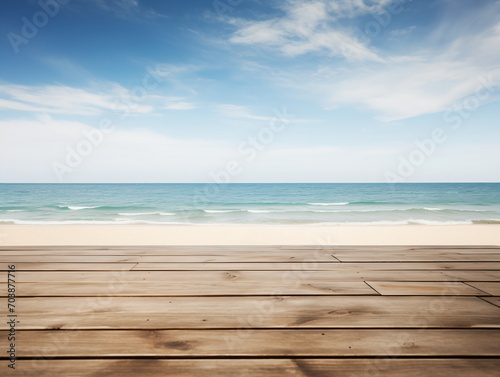 Wooden dock near the beach with the ocean in the background