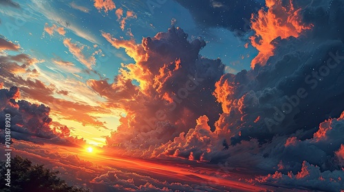 Evening Morning Sky Stars Clouds Sunset, Background Banner HD
