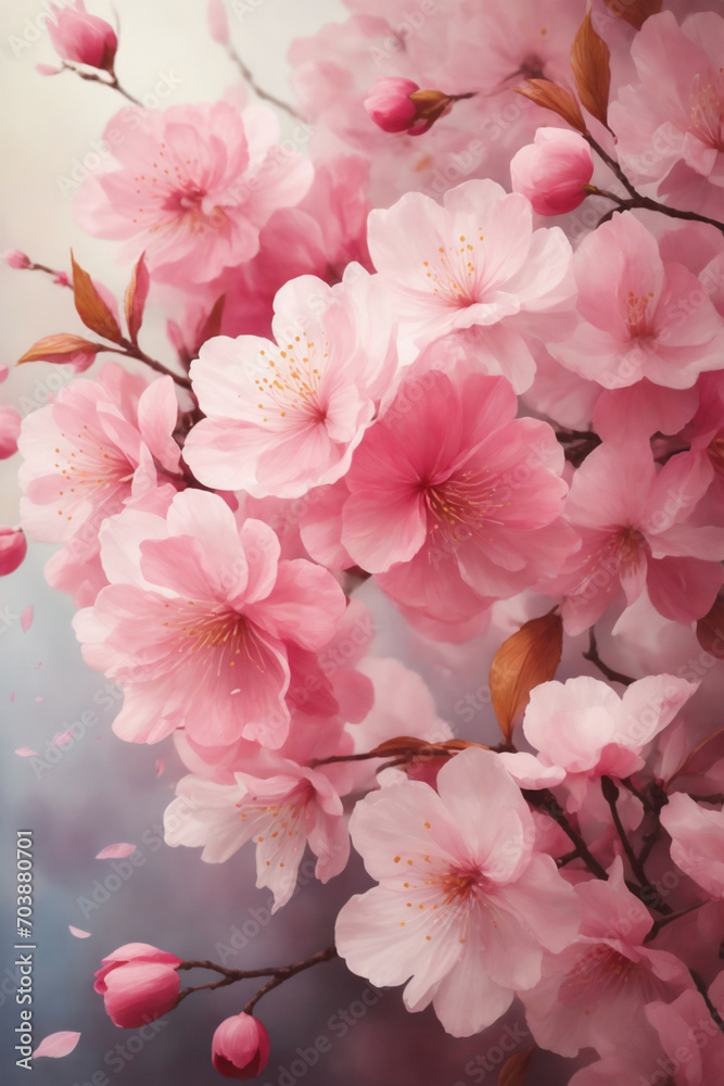  beautiful pink blooming cherry tree in spring