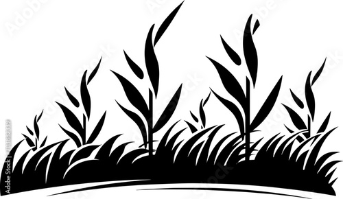 Maize field silhouette. Corn farm black vector illustration. Cultivation of crops. AI generated illustration.