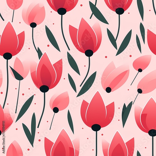 sweet pink tulip flower minimal and simple seamless pattern #703884931