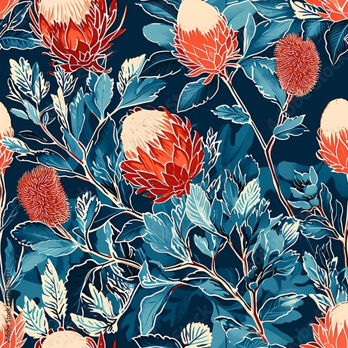 vinatge seamless asian style floral pattern photo
