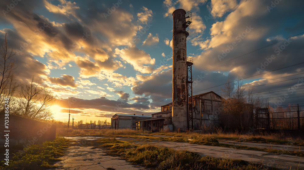 Industrial Relic: Capturing the Essence of an Old Grunge Factory Chimney