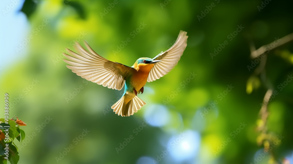 Naklejka premium Daylight Elegance: Blue-Tailed Bee-Eater Graces a Tree Branch in Thailand