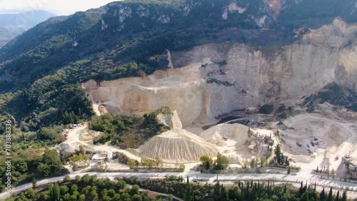 Limestone quarry at Troumpeta pass in the Arakli mountain range NW Corfu, Greece. The limestone is crushed and sorted for various uses. photo