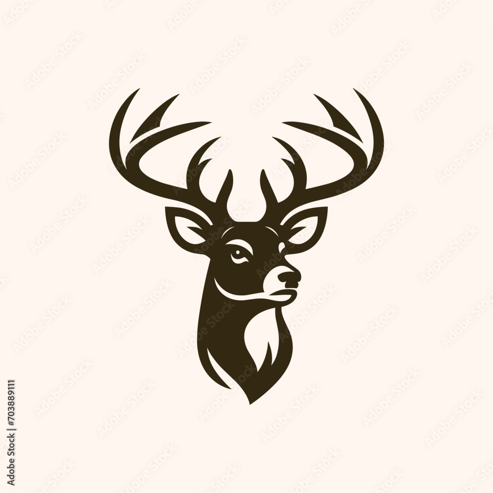 Deer head vector isolated, Hunting logo, Reindeer head isolated illustration, Wild animal