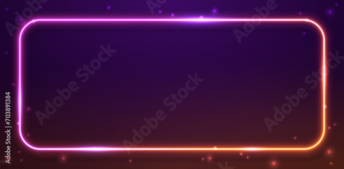 Vector 3d render, square glowing in the dark, pink blue neon light, illuminate frame design. Abstract cosmic vibrant color backdrop. Glowing neon light. Neon frame with rounded corners.	