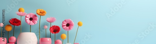 colorful toy flowers in pots banner