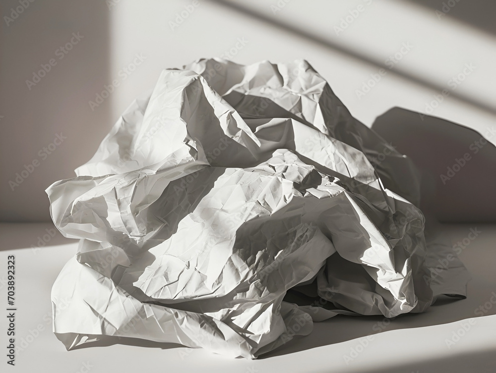 a crumpled white paper ball on a gray sunny background a crumpled white paper ball on a gray sunny background