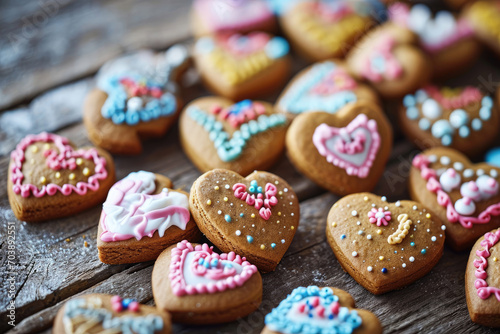 Heart-shaped cookies with playful designs and vibrant colors © Venka