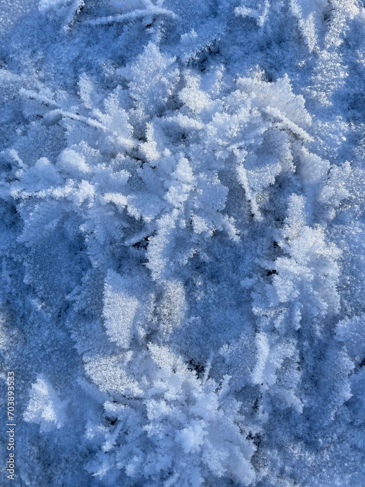 Fototapeta premium Winter blue natural background. Snow frosty patterns