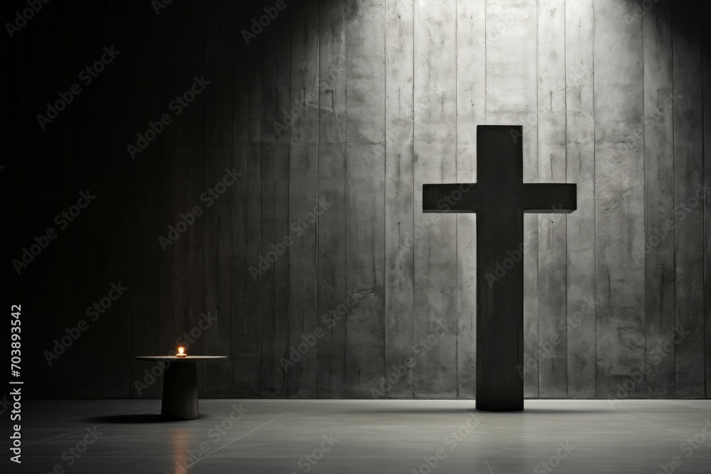 concrete cross in minimalistic modern interior