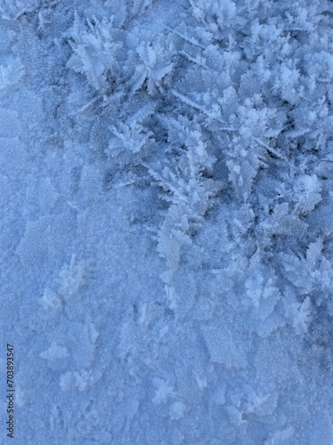 Winter blue natural background. Snow frosty patterns