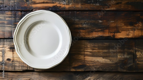 concept of portion control with an empty white plate on a simple background, providing ample copy space for adding text or dietary messages. photo