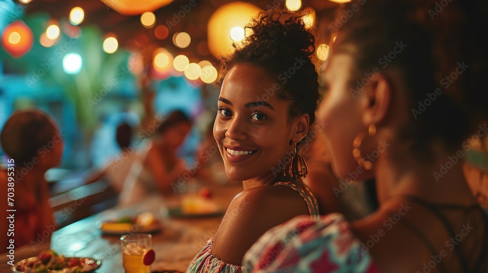 Cinematic portrait of a group of woman's having dinner in party, Generative AI. Cinematic portrait of a group of woman's having dinner in party, Generative AI.