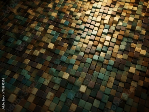 3D Render Abstract Background With a Mosaic Pattern and Earthy Tones of Green and Brown