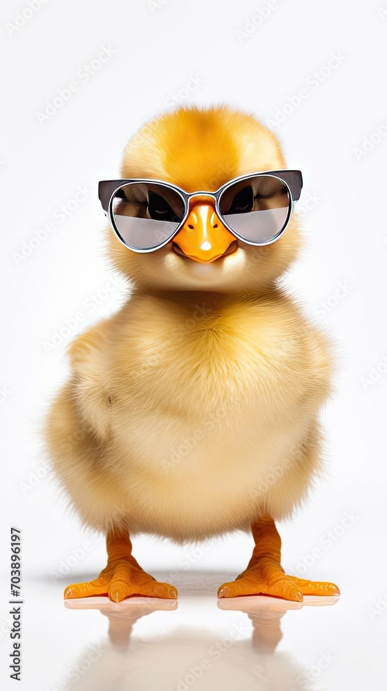 Funny Chick Dabbing Cartoon. Cute baby chicken wearing cool, sunglasses and dancing