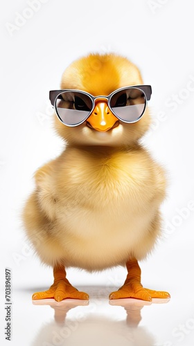 Funny Chick Dabbing Cartoon. Cute baby chicken wearing cool, sunglasses and dancing