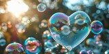 Beautiful soap bubbles in the shape of a heart on bokeh background
