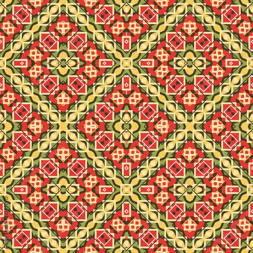 Seamless pattern with intricate geometric ornaments in ethnic style. Vector illustration