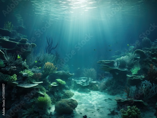 3D Render Abstract Background With an Underwater World Setting and Shades of Blue and Green