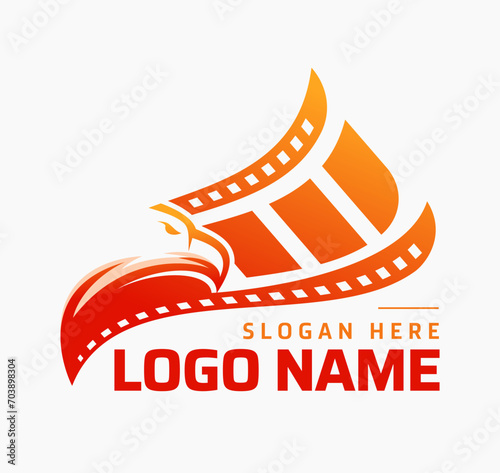 Modern eagle bird media logo with with film strip