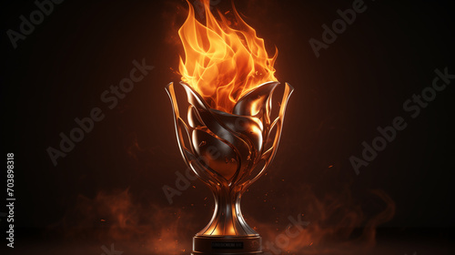 A trophy cup engulfed in flames, symbolizing the fierce determination and passion that fuels success and victory, A fiery sports trophy for champions and winners, Ai generated image