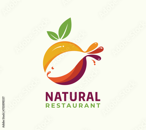 organic fruit food logo with fish in negative space