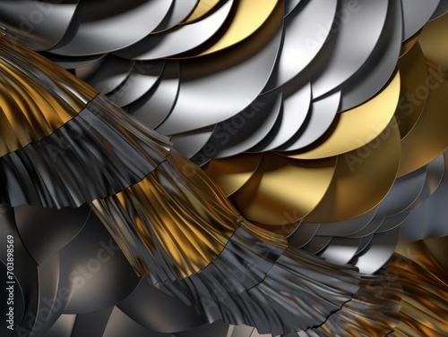 3D Render Abstract Background With Metallic Textures and Shades of Gold and Silver