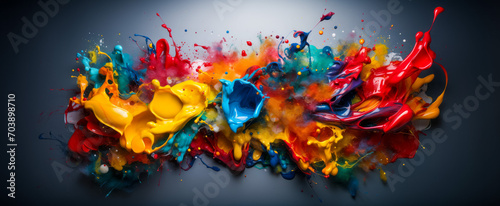 Colorful paint splashes isolated on black background. 3d render