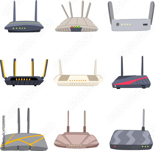 router set cartoon. wireless broadband, network ethernet, home gateway router sign. isolated symbol vector illustration