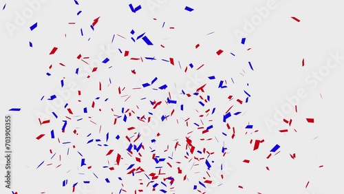 Confetti celebratory explosion with red and blue elements  on white background. multiple Confetti blast falling from a high angle to the bottom. background for celebrations and holidays